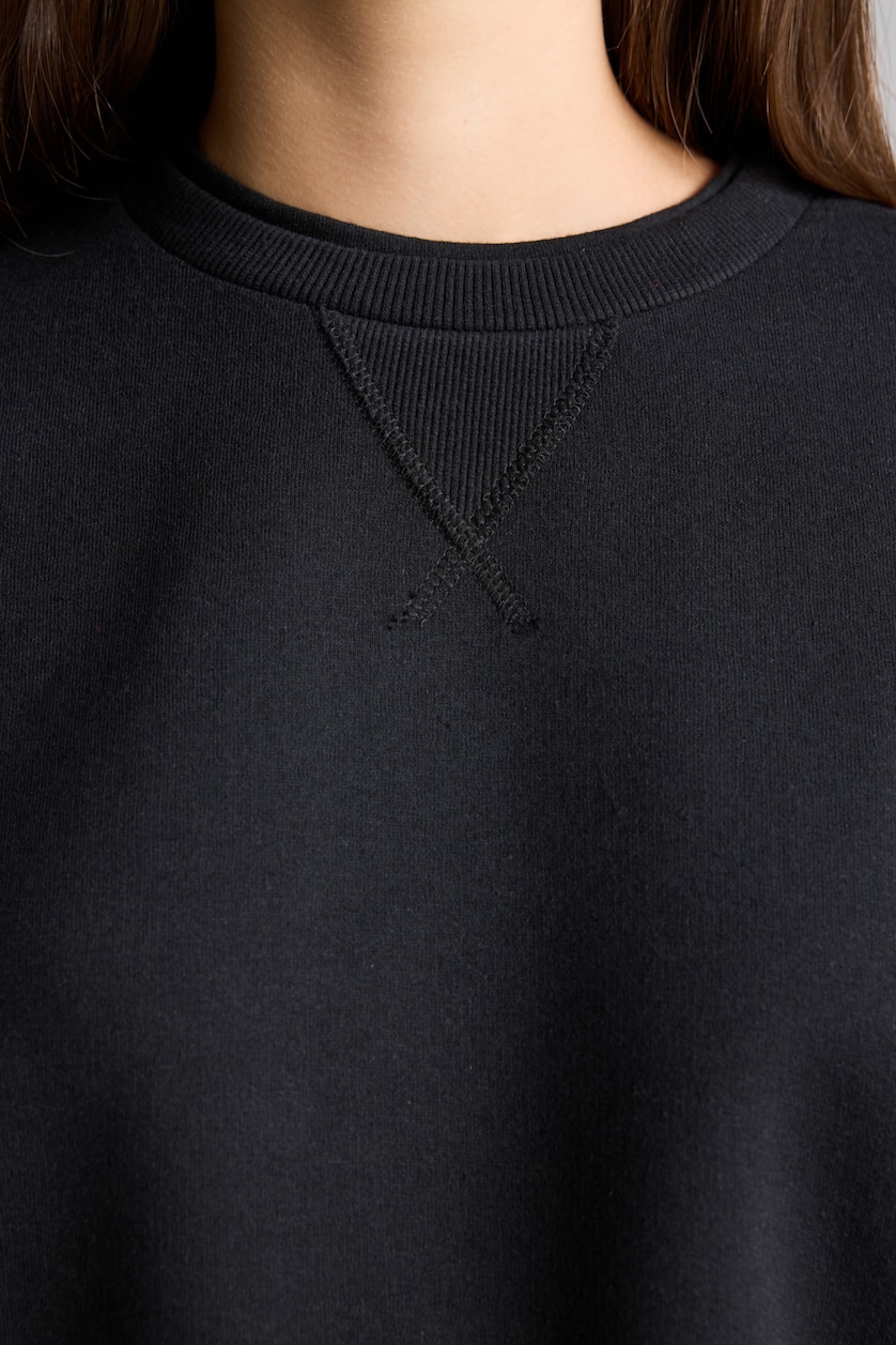 Woman Black Relax Fit Thick Sweatshirt Fabric Sweatshirt