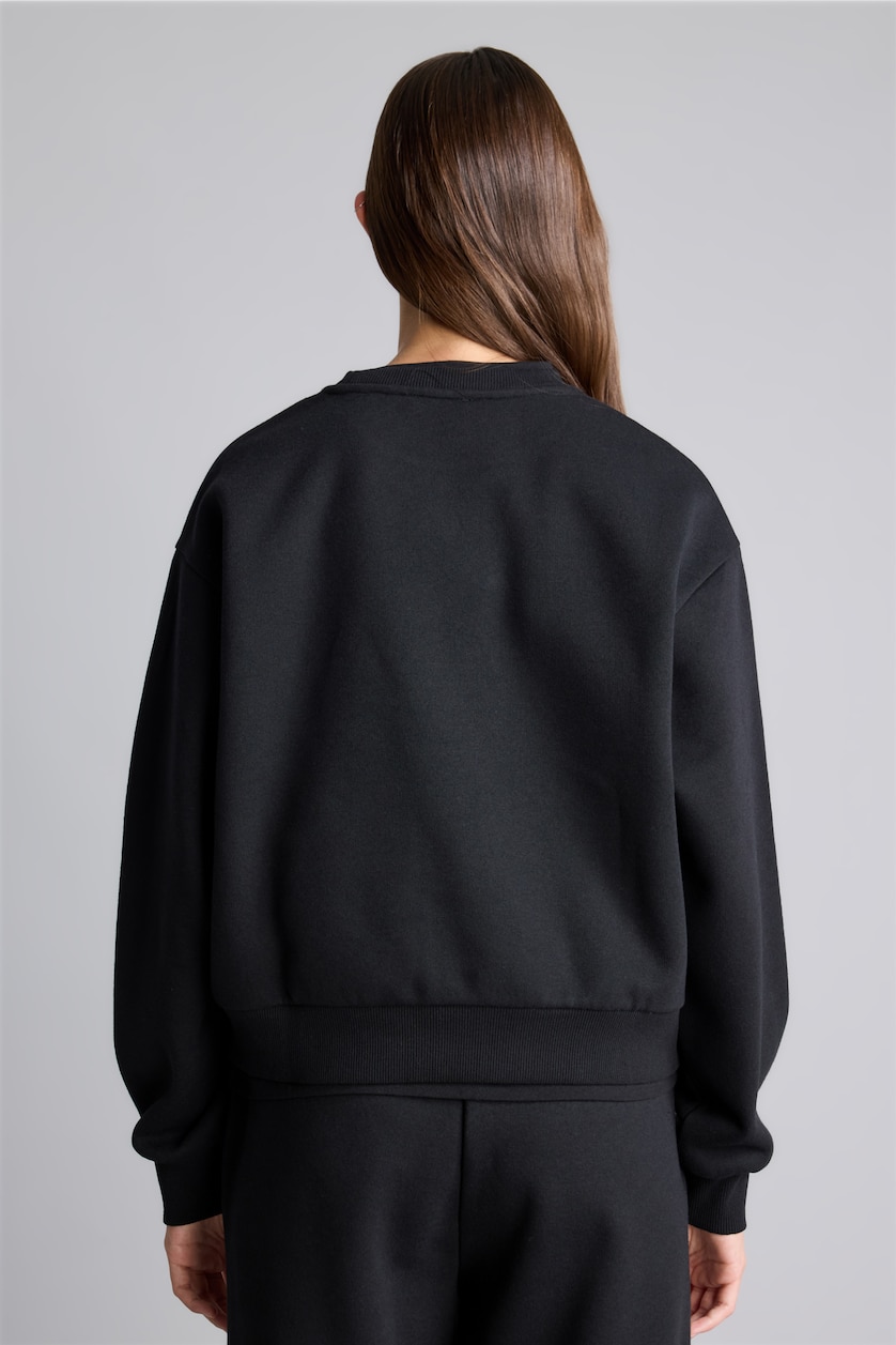 Woman Black Relax Fit Thick Sweatshirt Fabric Sweatshirt