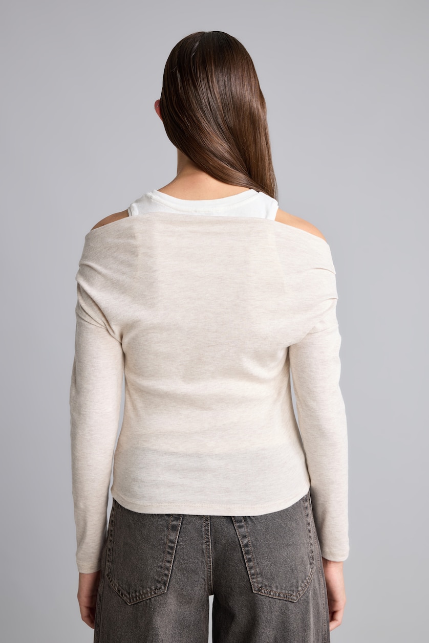 Kadın Kum %100 Pamuk Slim Fit Tek Omuz Ribana Basic Tişört