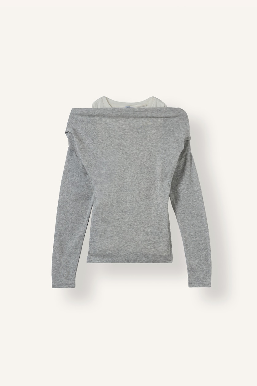Women Grey Melange Slim Fit Ribana Long Sleeve T-Shirt