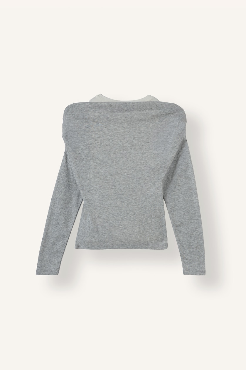 Women Grey Melange Slim Fit Ribana Long Sleeve T-Shirt