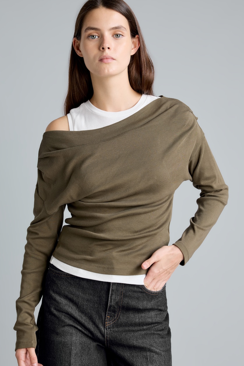 Women Khaki Slim Fit Ribana Long Sleeve T-Shirt