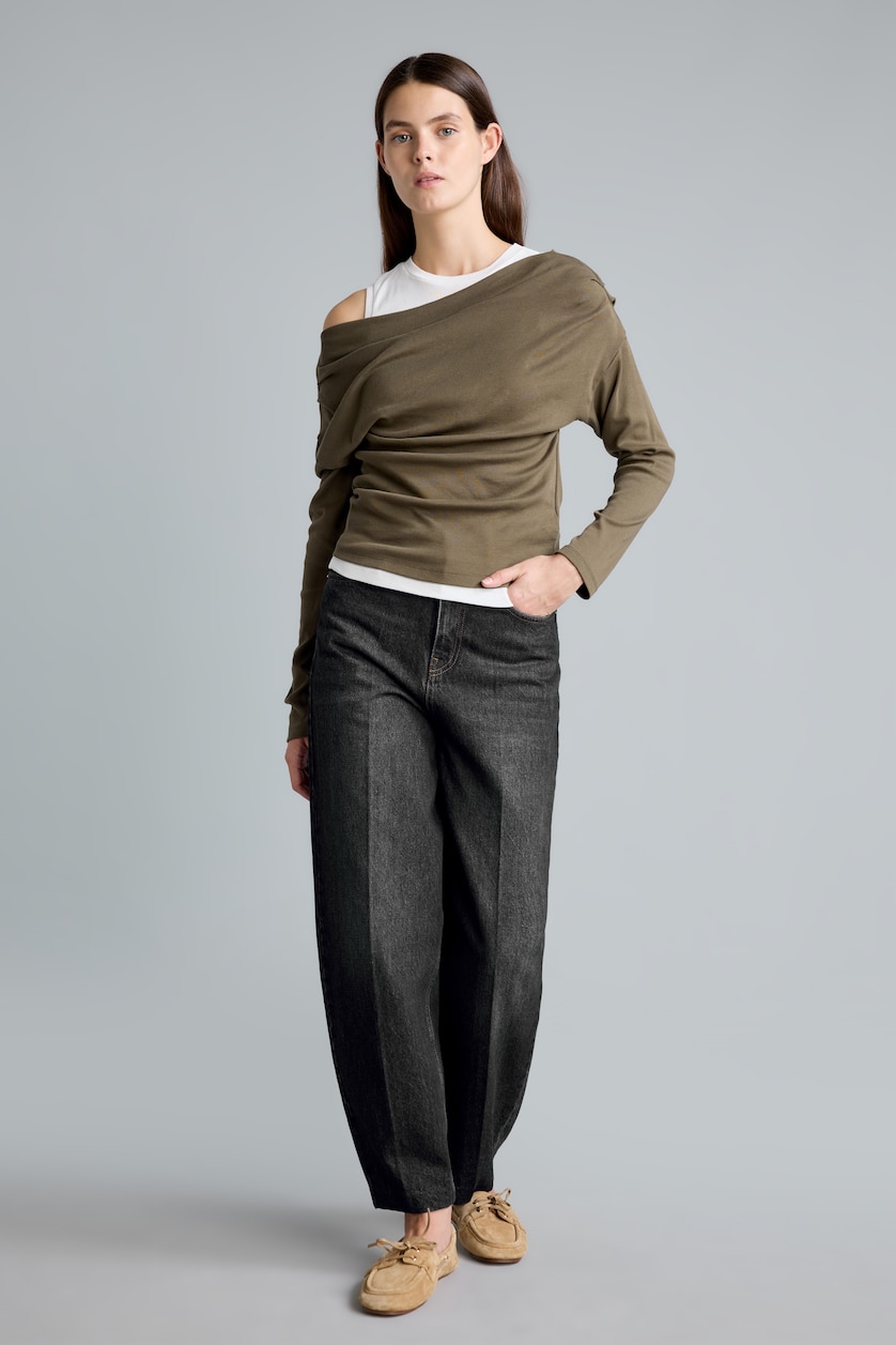 Women Khaki Slim Fit Ribana Long Sleeve T-Shirt
