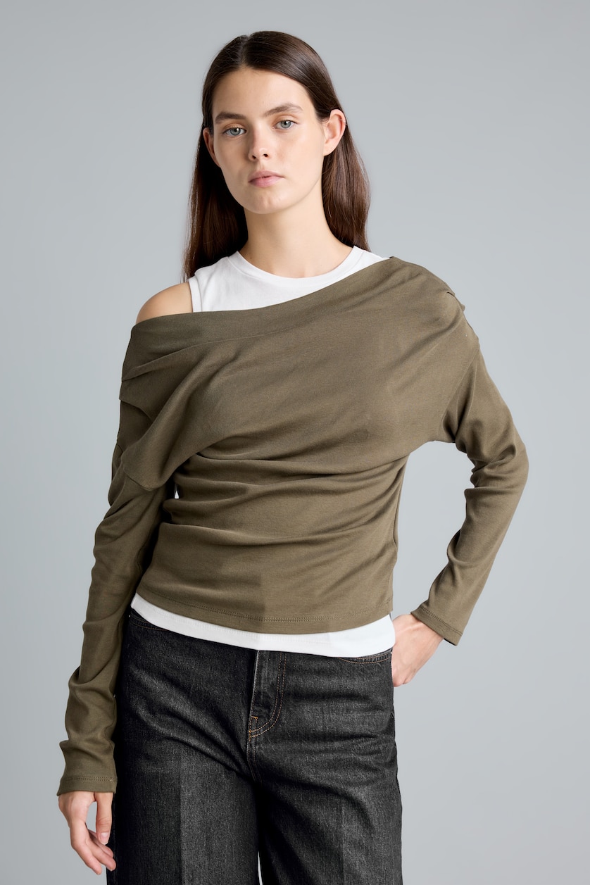 Women Khaki Slim Fit Ribana Long Sleeve T-Shirt