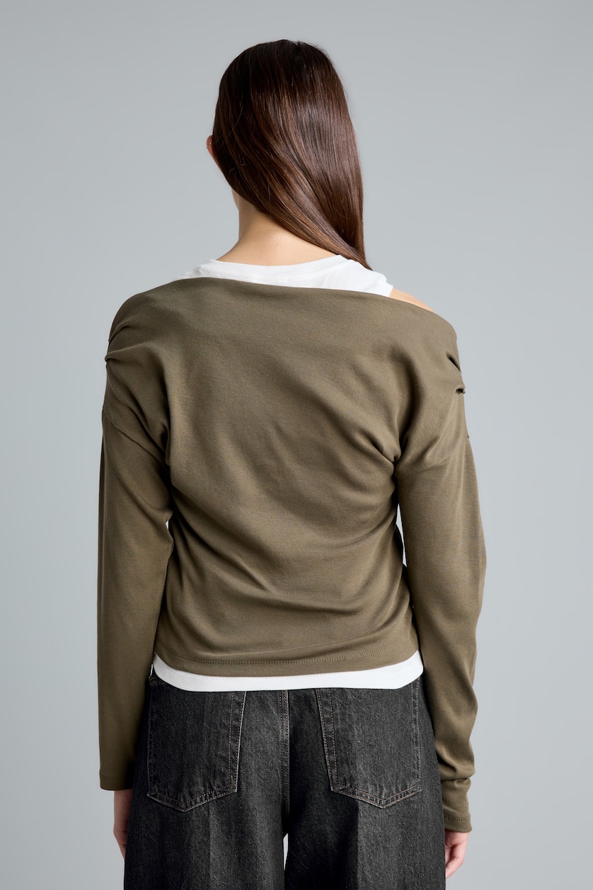 Women Khaki Slim Fit Ribana Long Sleeve T-Shirt