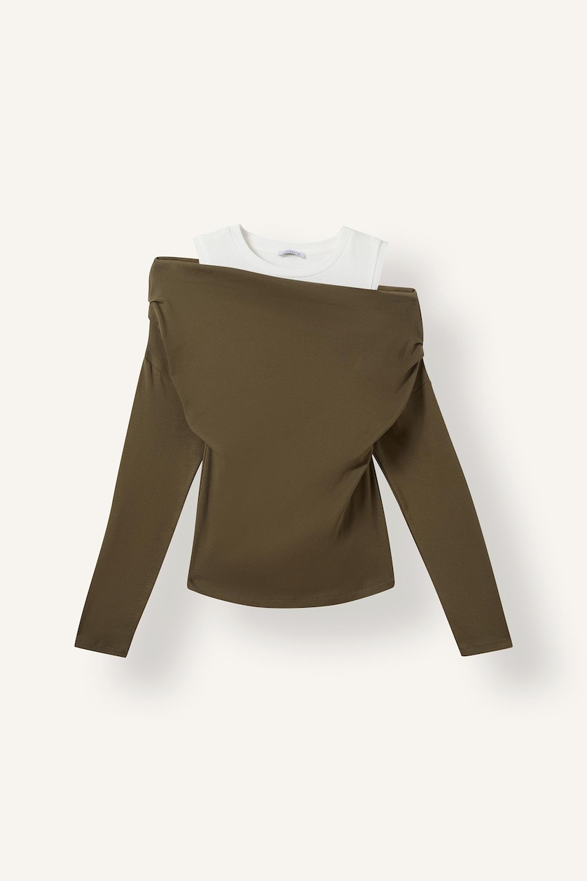 Women Khaki Slim Fit Ribana Long Sleeve T-Shirt