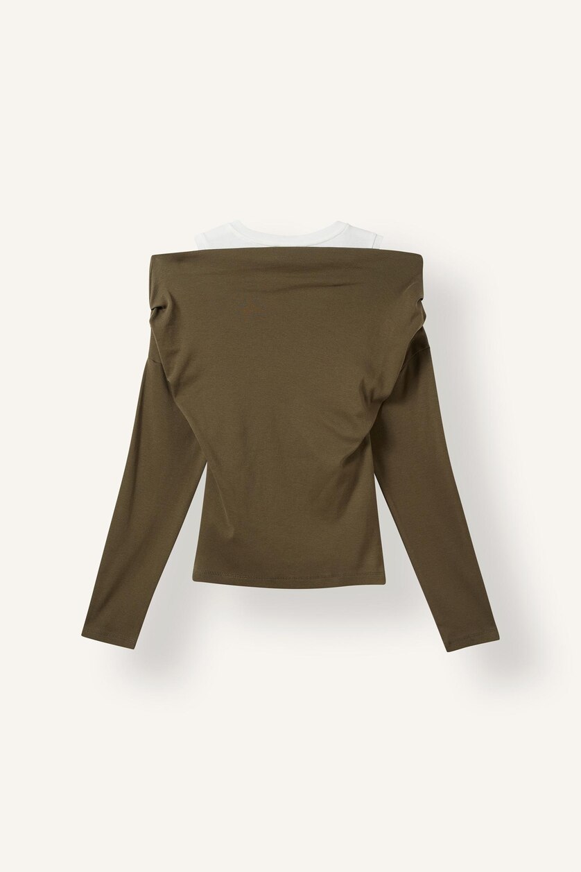 Women Khaki Slim Fit Ribana Long Sleeve T-Shirt
