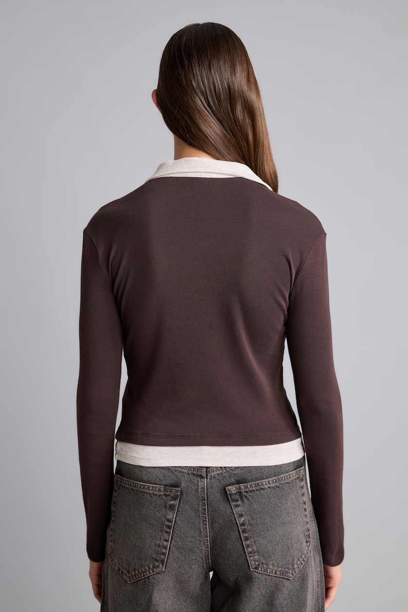 Women Brown Slim Fit Ribana Long Sleeve T-Shirt