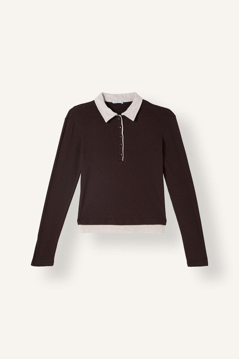 Women Brown Slim Fit Ribana Long Sleeve T-Shirt