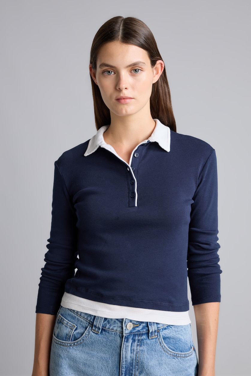 Women NAVY Slim Fit Ribana Long Sleeve T-Shirt