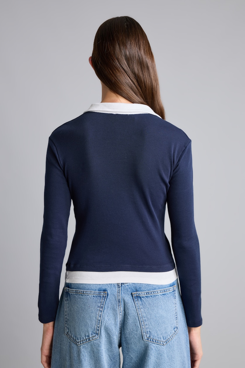 Women NAVY Slim Fit Ribana Long Sleeve T-Shirt