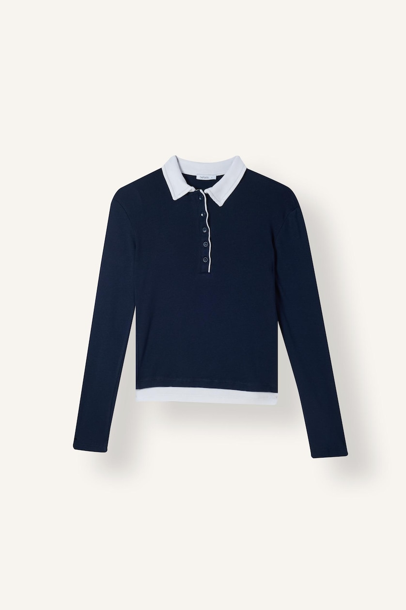 Women NAVY Slim Fit Ribana Long Sleeve T-Shirt