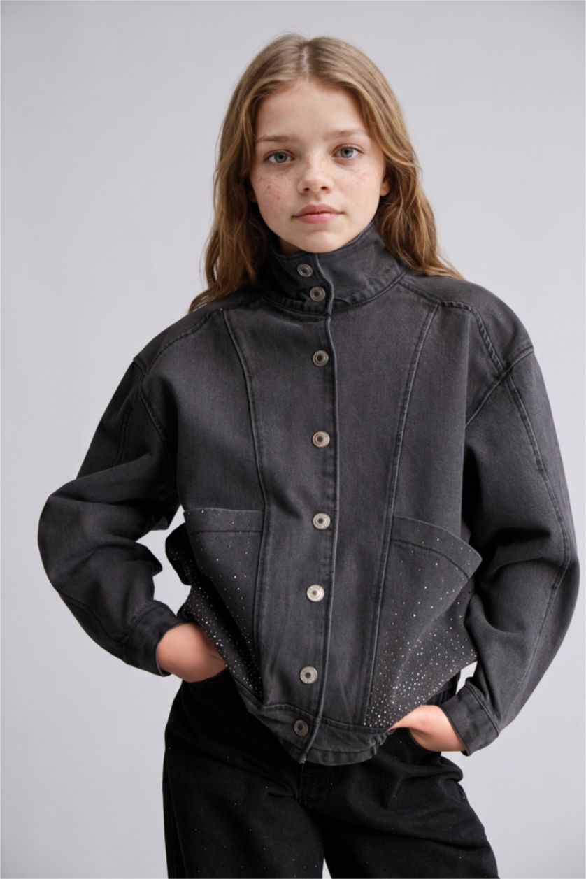 Young Girls - Teen Girls Anthracite Oversize Fit Denim Jacket