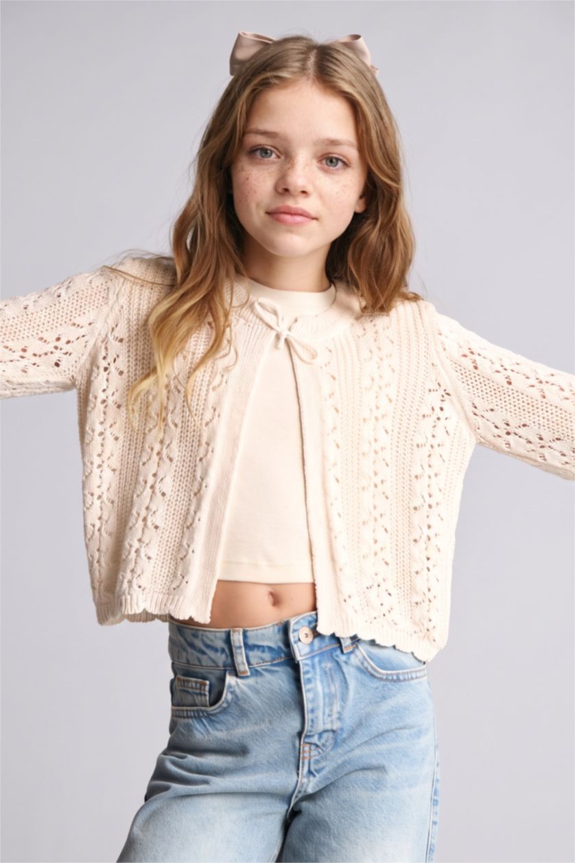 Young Girls - Teen Girls White Regular Fit Cardigan