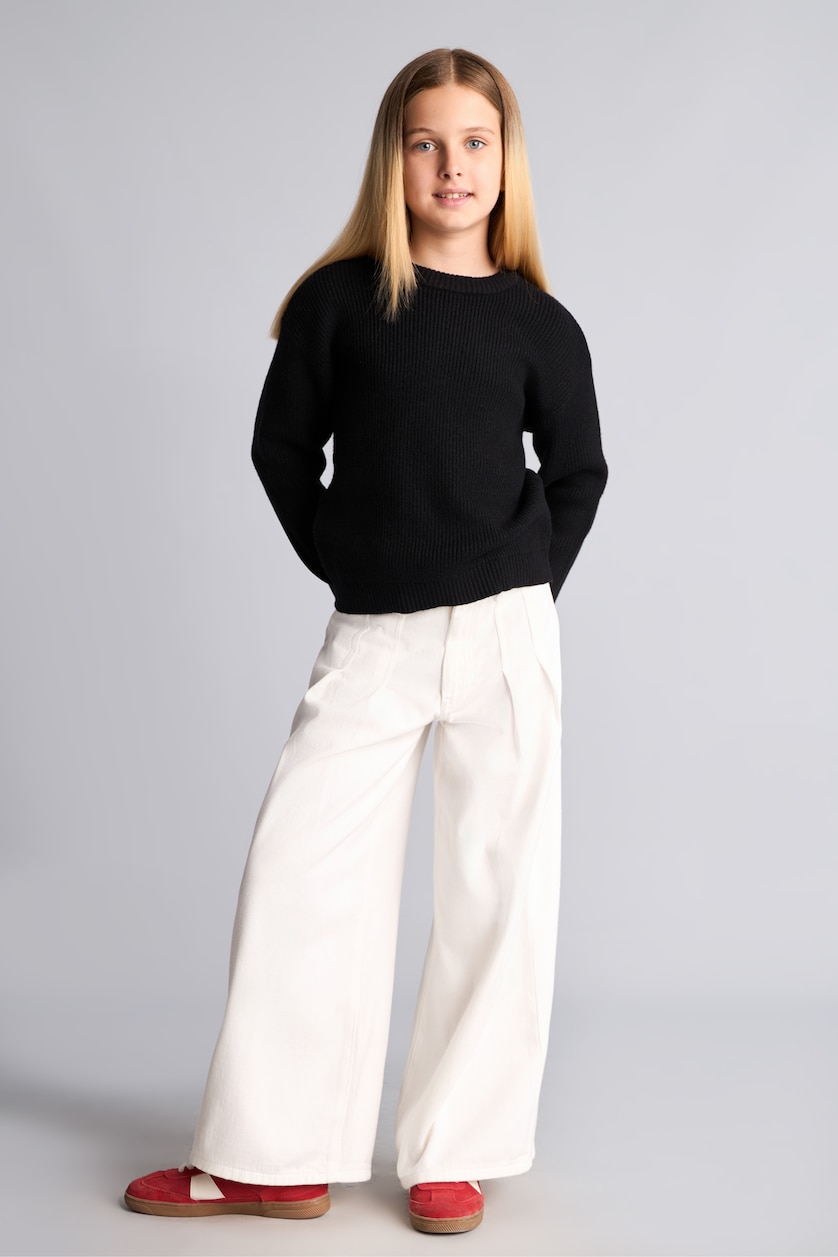 FILLES Écru Pantalon large en gabardine avec poches pour fille