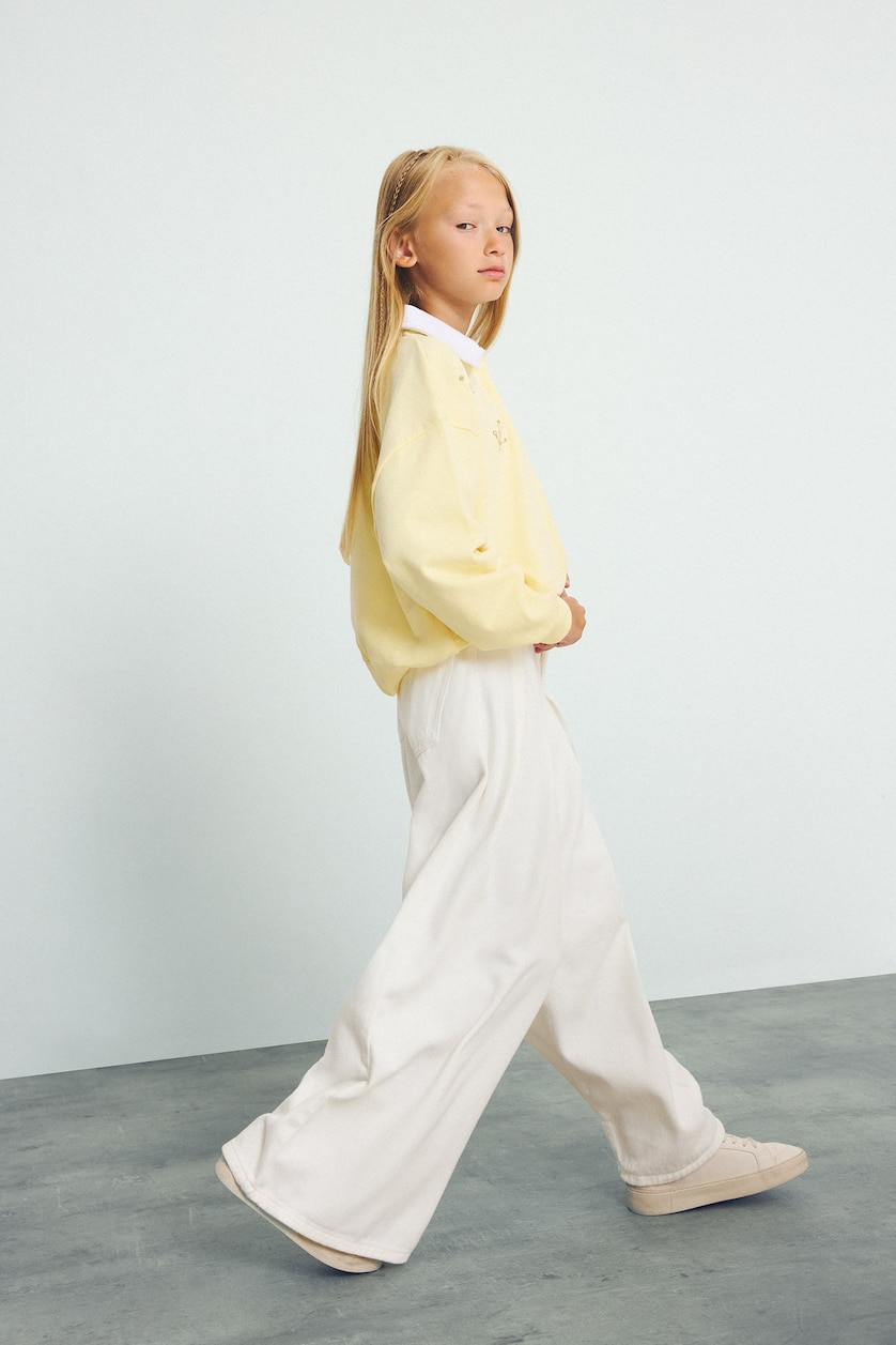 Kız Çocuk - Genç Kız Ekru Wide Leg Gabardin Pantolon Kız Çocuk