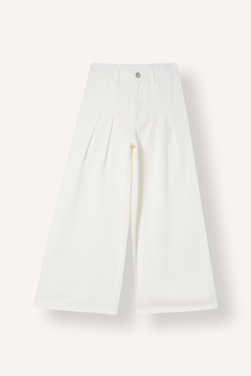 VAJZA & ADOLESHENTE Ecru Girl Wide Leg Pocket Gabardine Trousers