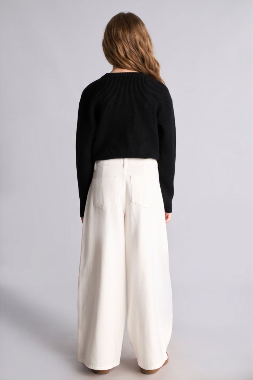 Young Girls - Teen Girls Ecru Wide Leg Gabardine Trousers