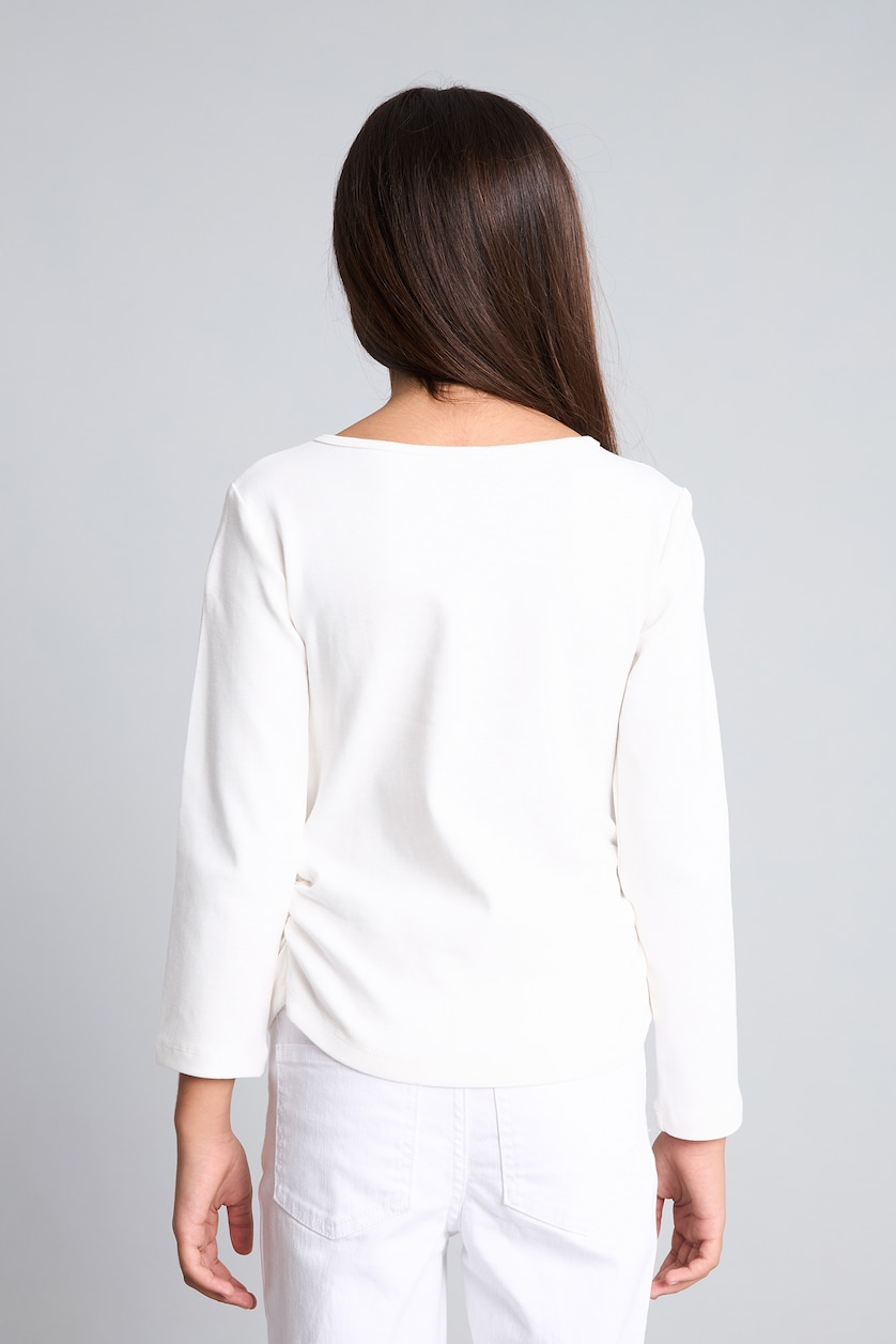 GIRLS & TEENS White Girl Ribbed Heart Print Long Sleeved Boat Neck T-shirt