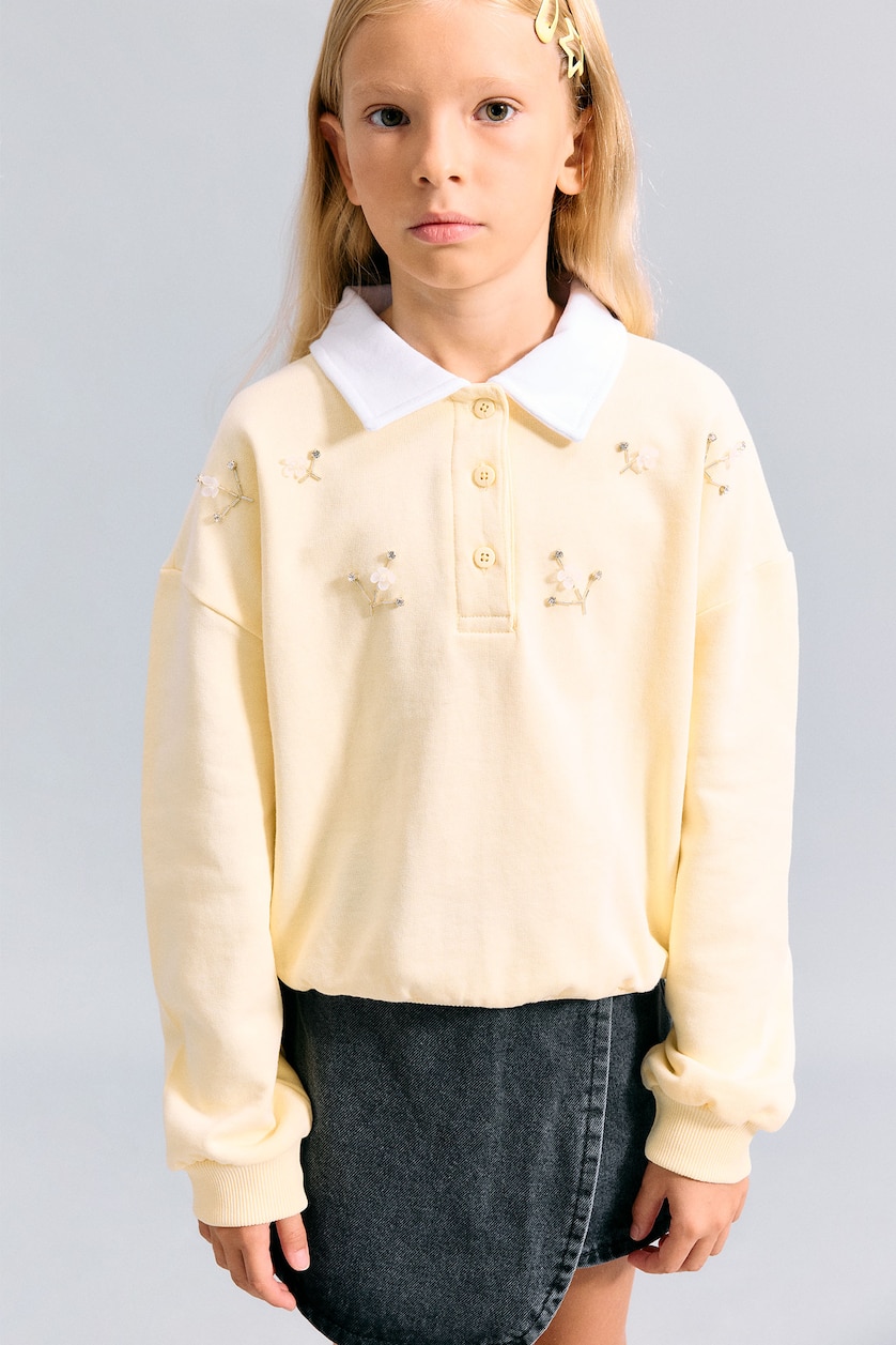 Kız Çocuk - Genç Kız Açık Sarı %100 Pamuk Relaxed Fit Sweatshirt Kız Çocuk