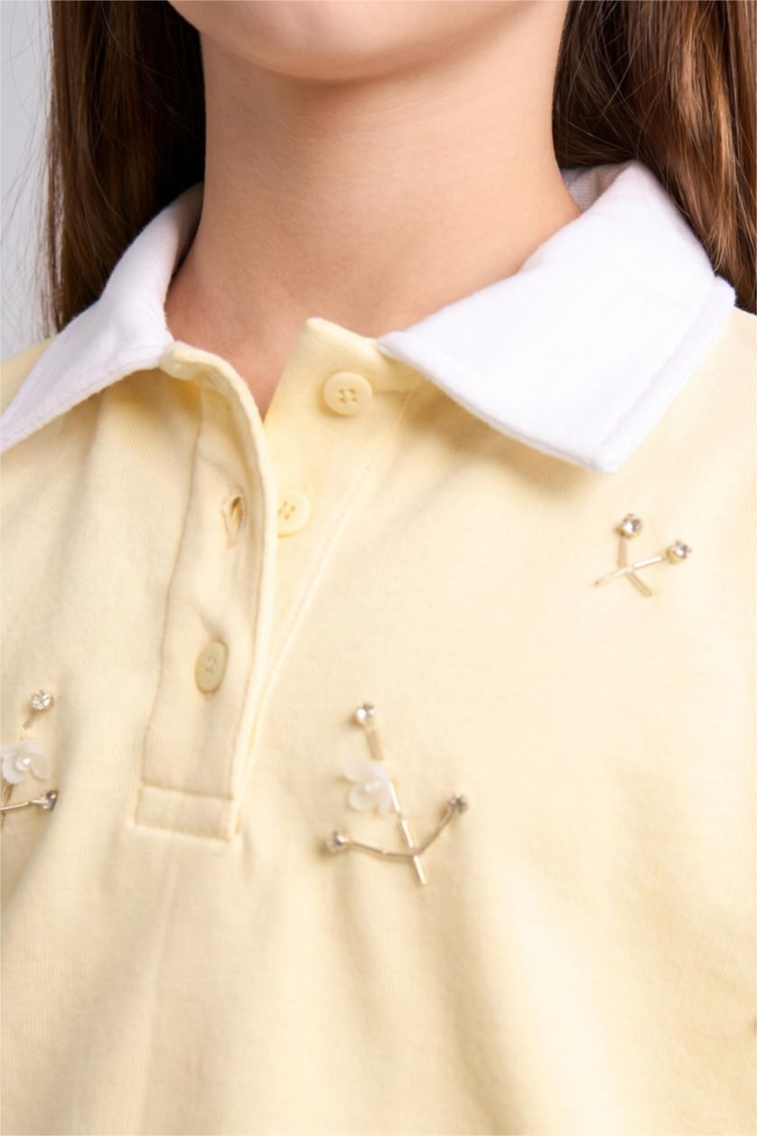 Young Girls - Teen Girls Light Yellow Relax Fit Polo Collar Sweatshirt