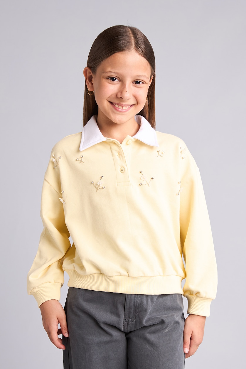 GIRLS & TEENS Light Yellow سويت شيرت بناتي قطن 100% قصة مريحة