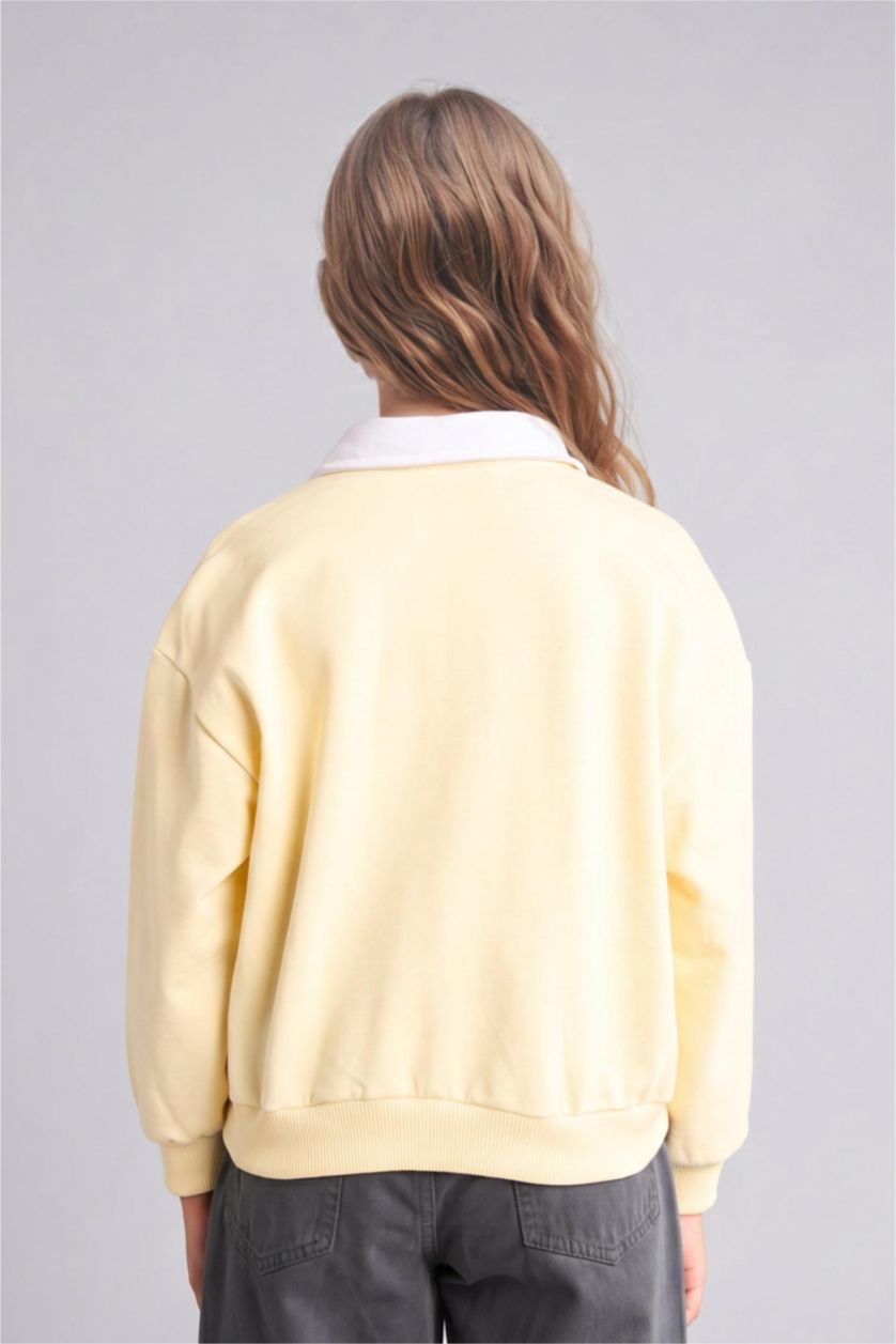 Young Girls - Teen Girls Light Yellow Relax Fit Polo Collar Sweatshirt