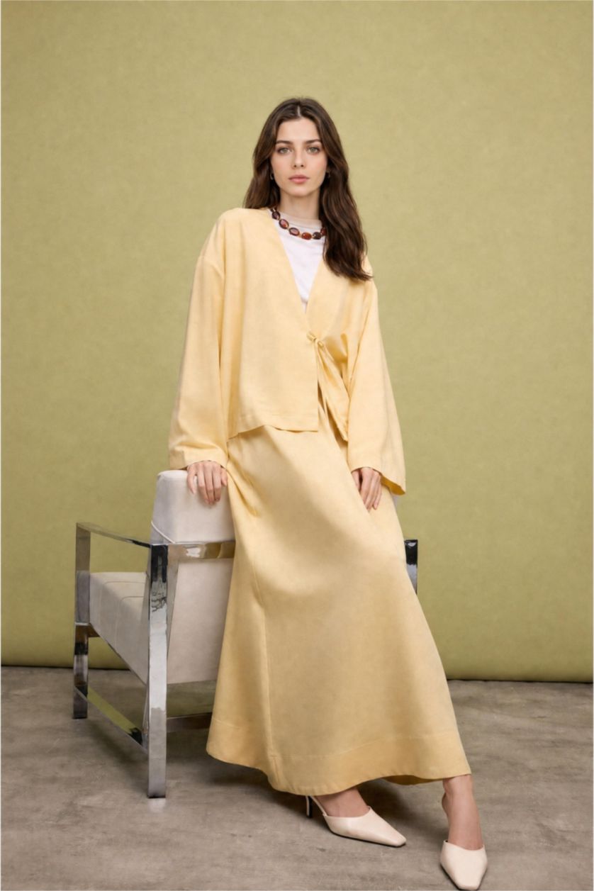 Woman Yellow A-Line Linen Maxi Skirt