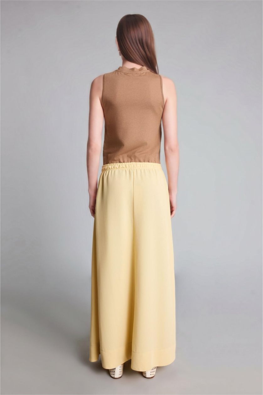 Woman Yellow A-Line Linen Maxi Skirt
