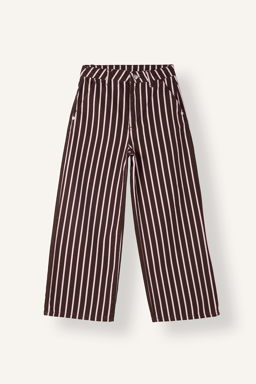Kız Çocuk - Genç Kız Kahve Wide Leg Çizgili Gabardin Pantolon Kız Çocuk