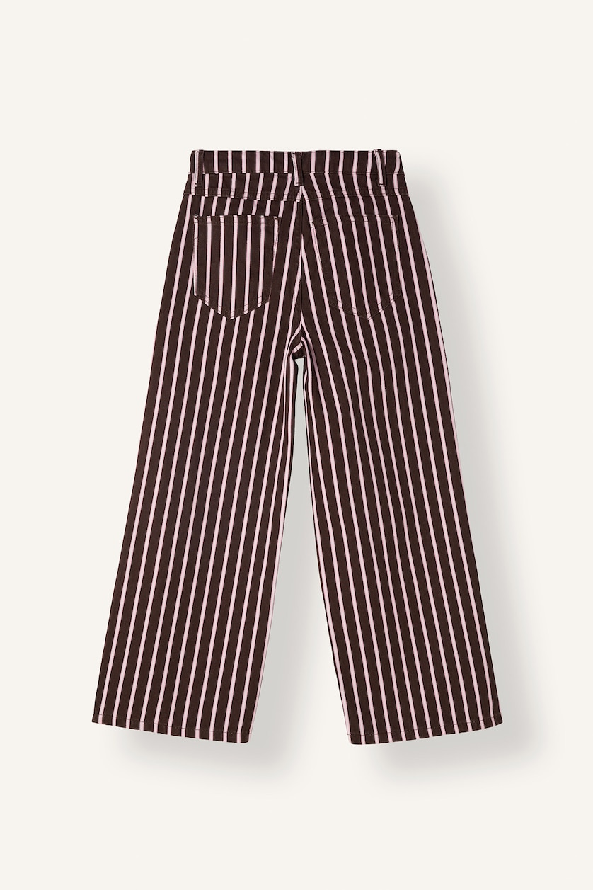 Kız Çocuk - Genç Kız Kahve Wide Leg Çizgili Gabardin Pantolon Kız Çocuk