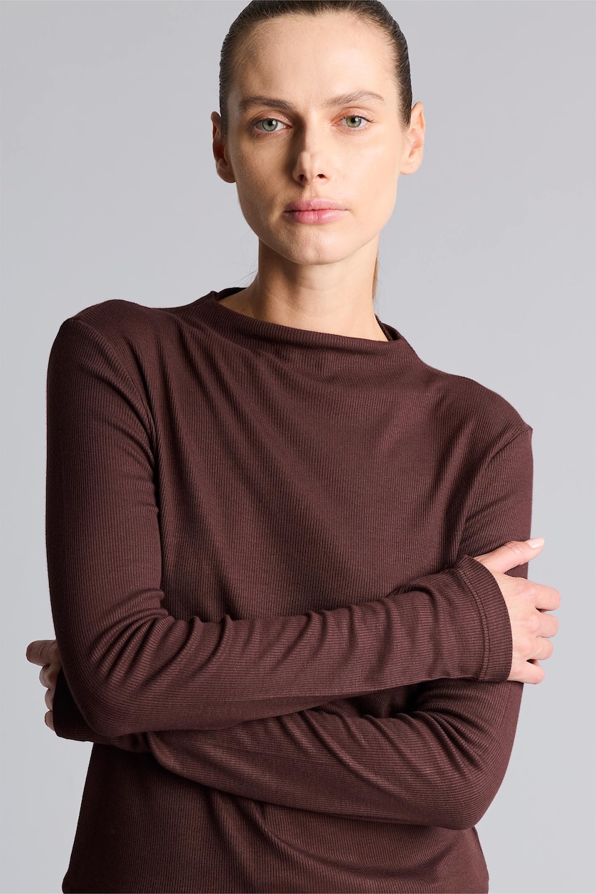 Women Brown Slim Fit Long Sleeve Tunic