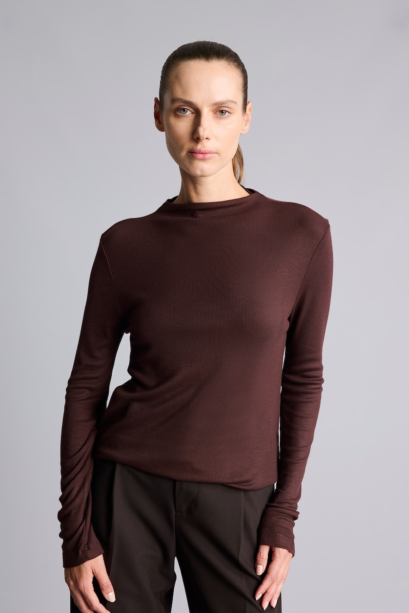 Women Brown Slim Fit Long Sleeve Tunic