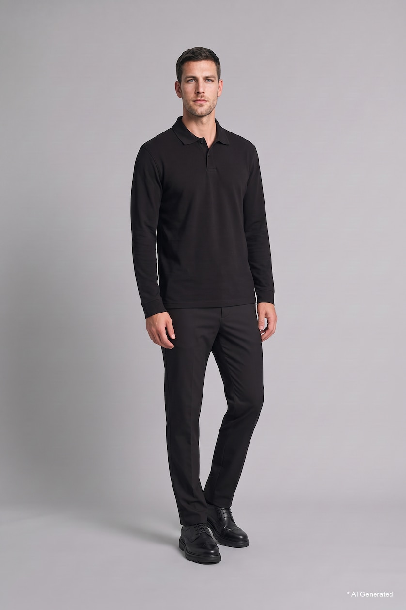 Erkek Siyah Regular Fit Polo Yaka Basic Sweatshirt