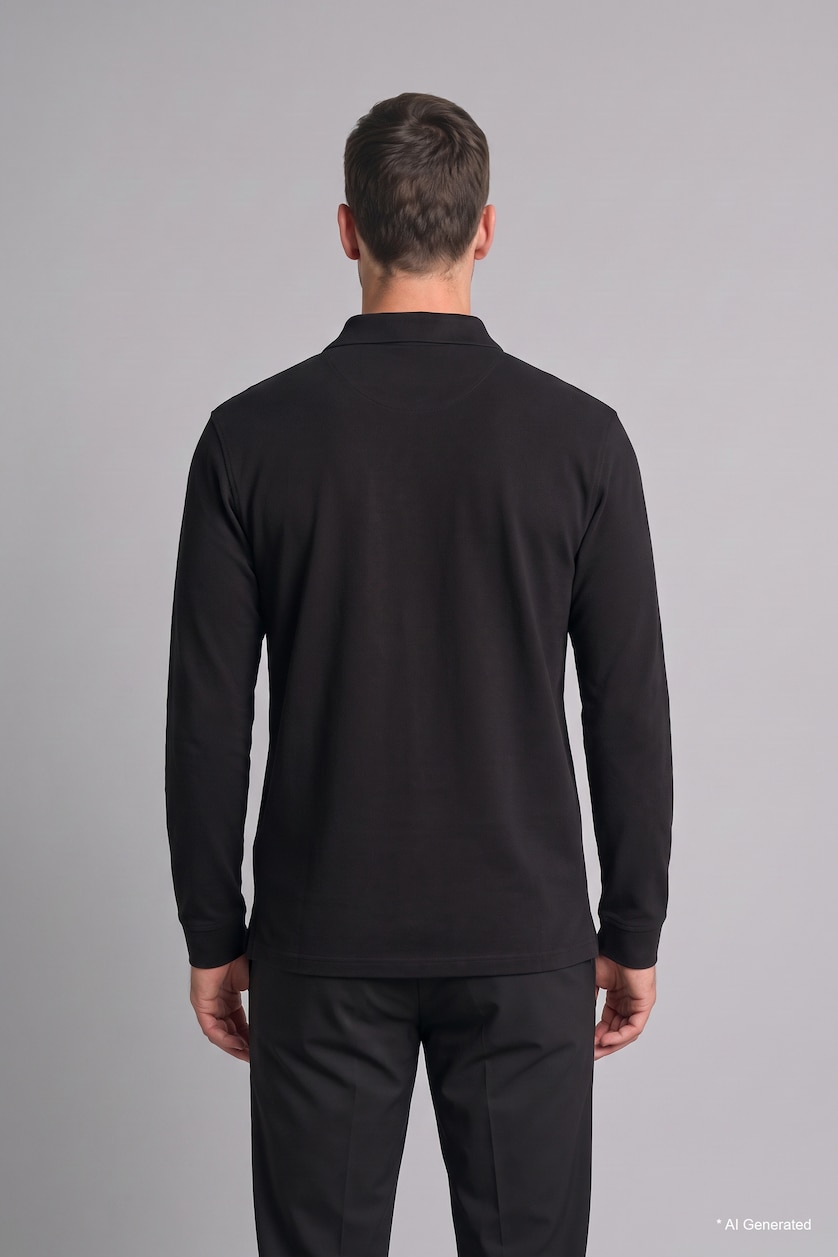 Erkek Siyah Regular Fit Polo Yaka Basic Sweatshirt