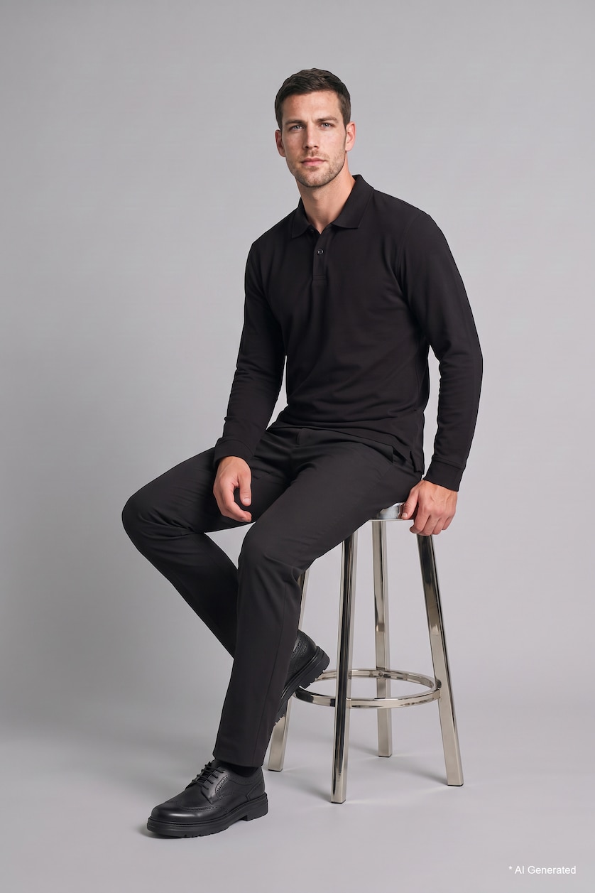 Erkek Siyah Regular Fit Polo Yaka Basic Sweatshirt