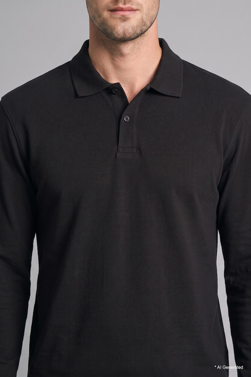 Erkek Siyah Regular Fit Polo Yaka Basic Sweatshirt