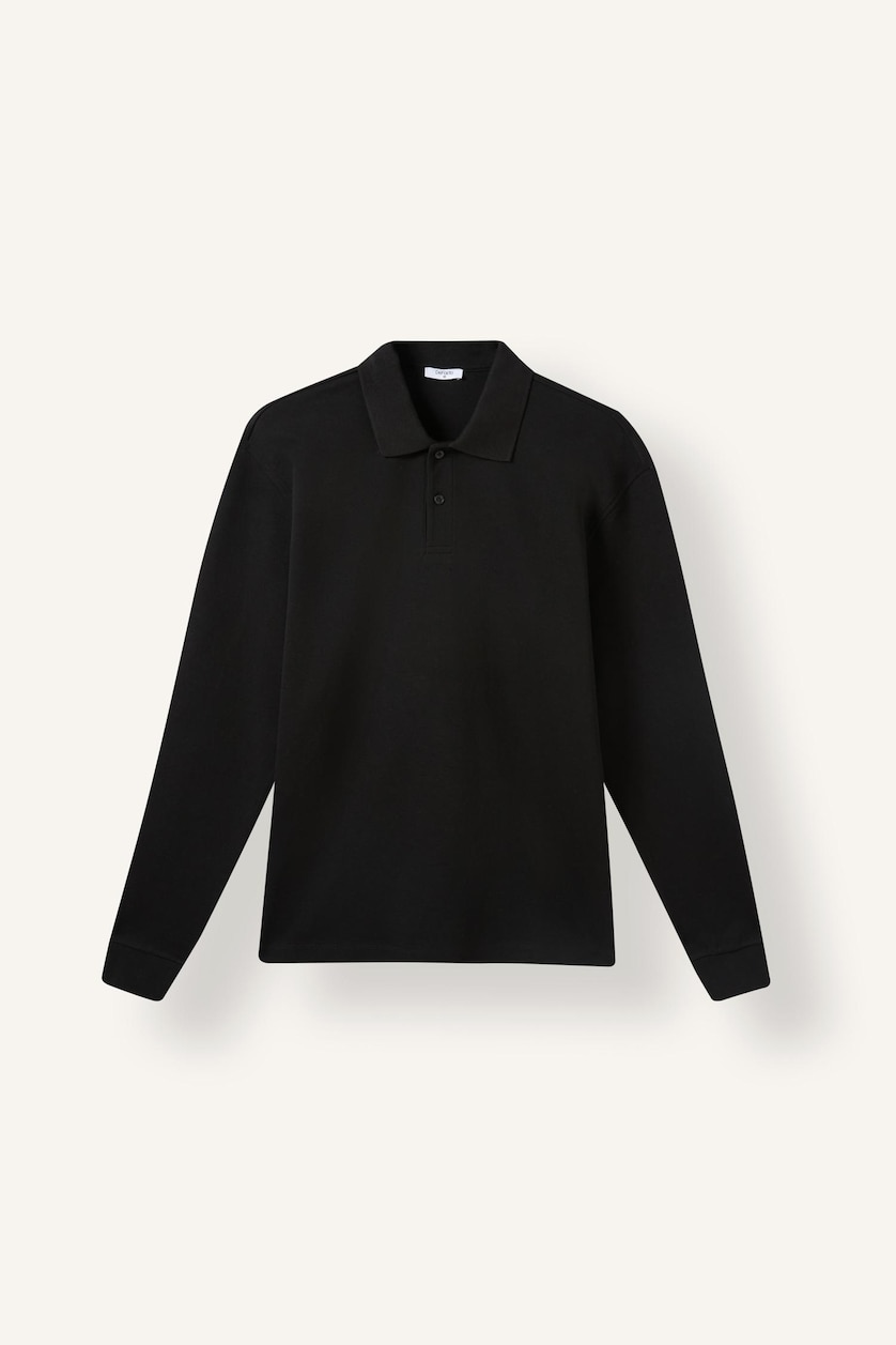 Erkek Siyah Regular Fit Polo Yaka Basic Sweatshirt