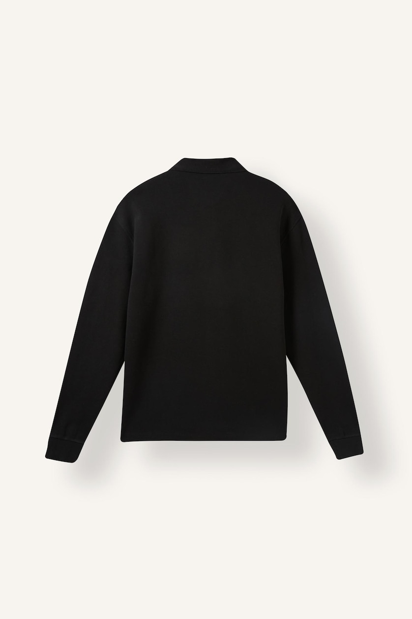 Erkek Siyah Regular Fit Polo Yaka Basic Sweatshirt