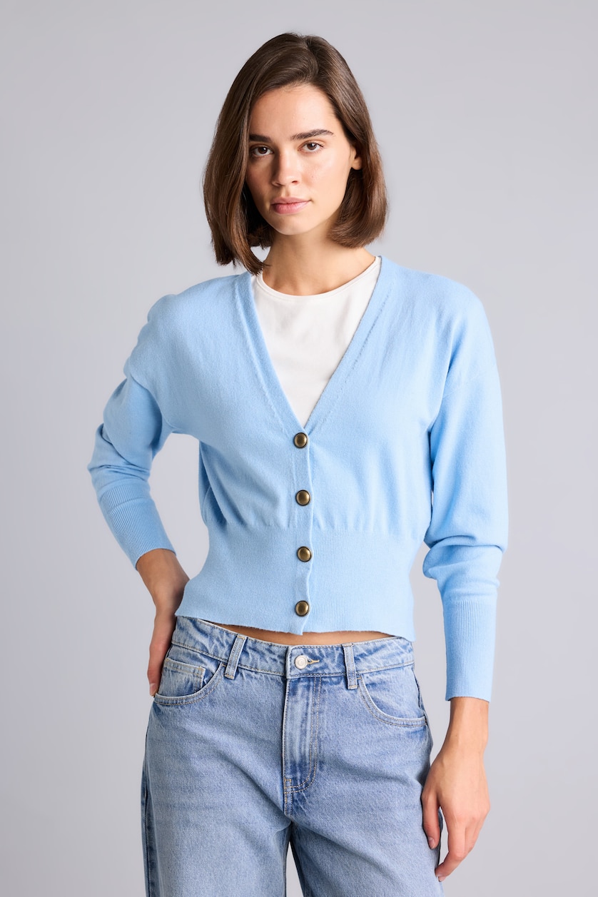 Women Light Blue Slim Fit Knitwear Cardigan