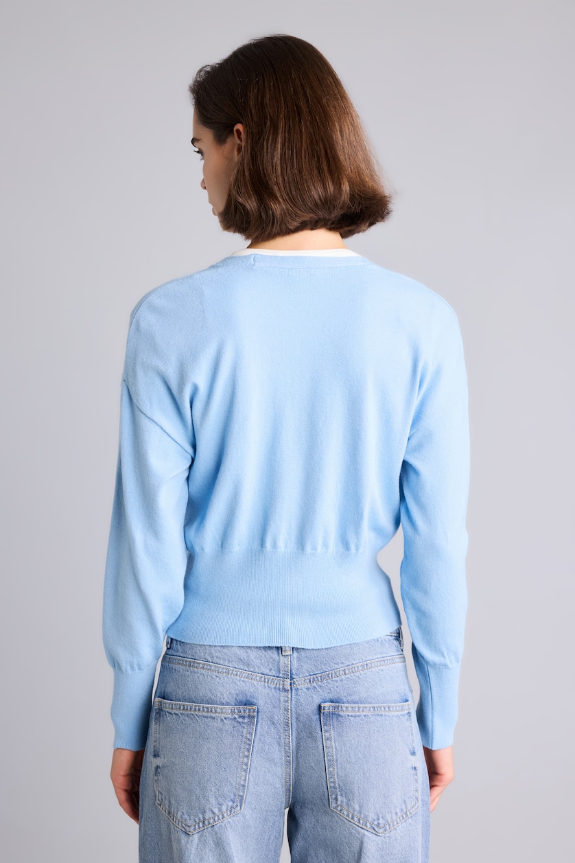 Women Light Blue Slim Fit Knitwear Cardigan