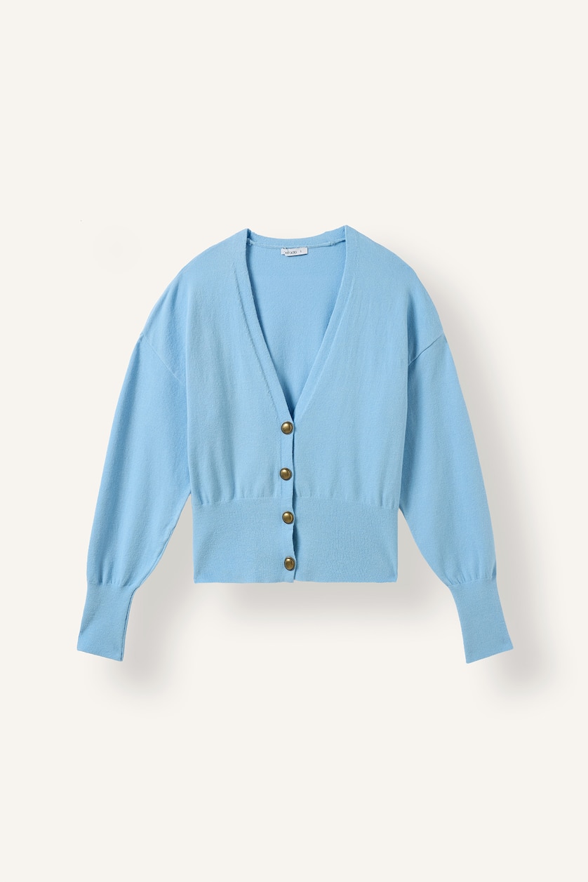 Women Light Blue Slim Fit Knitwear Cardigan