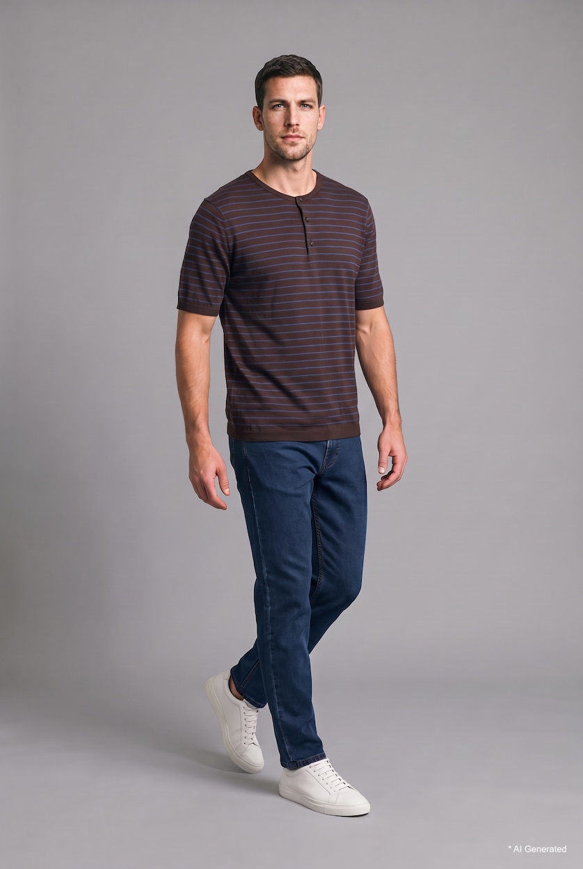 MAN Brown Standard Fit Striped T-Shirt