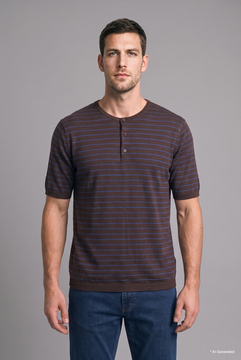 MAN Brown Standard Fit Striped T-Shirt