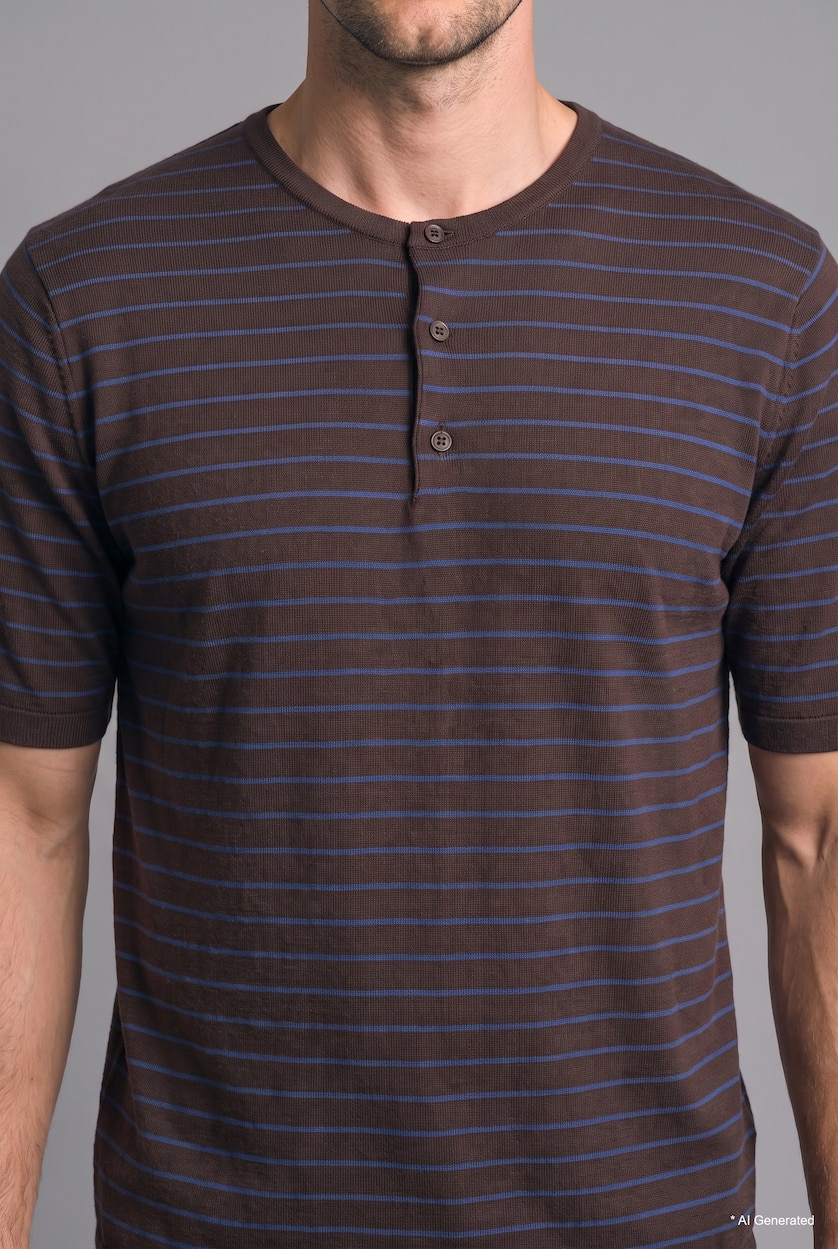MAN Brown Standard Fit Striped T-Shirt