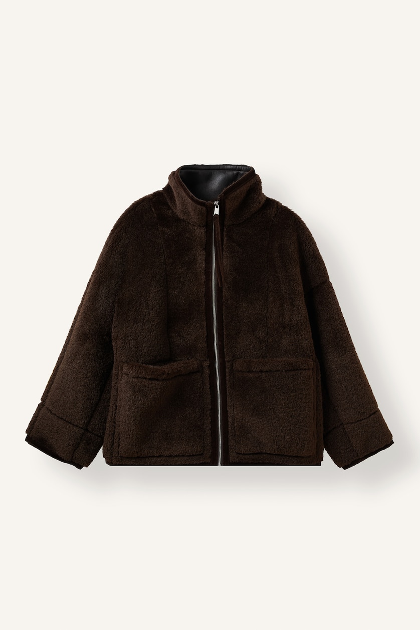 Women Brown Oversize Fit Faux Leather Jacket Faux Leather Jacket