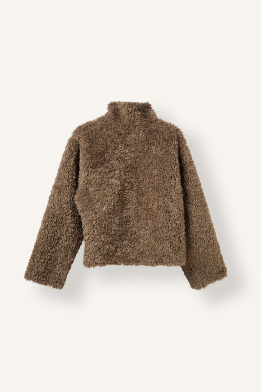 FEMME Marron Veste en fausse fourrure à col montant et fermeture éclair Coupe régulière