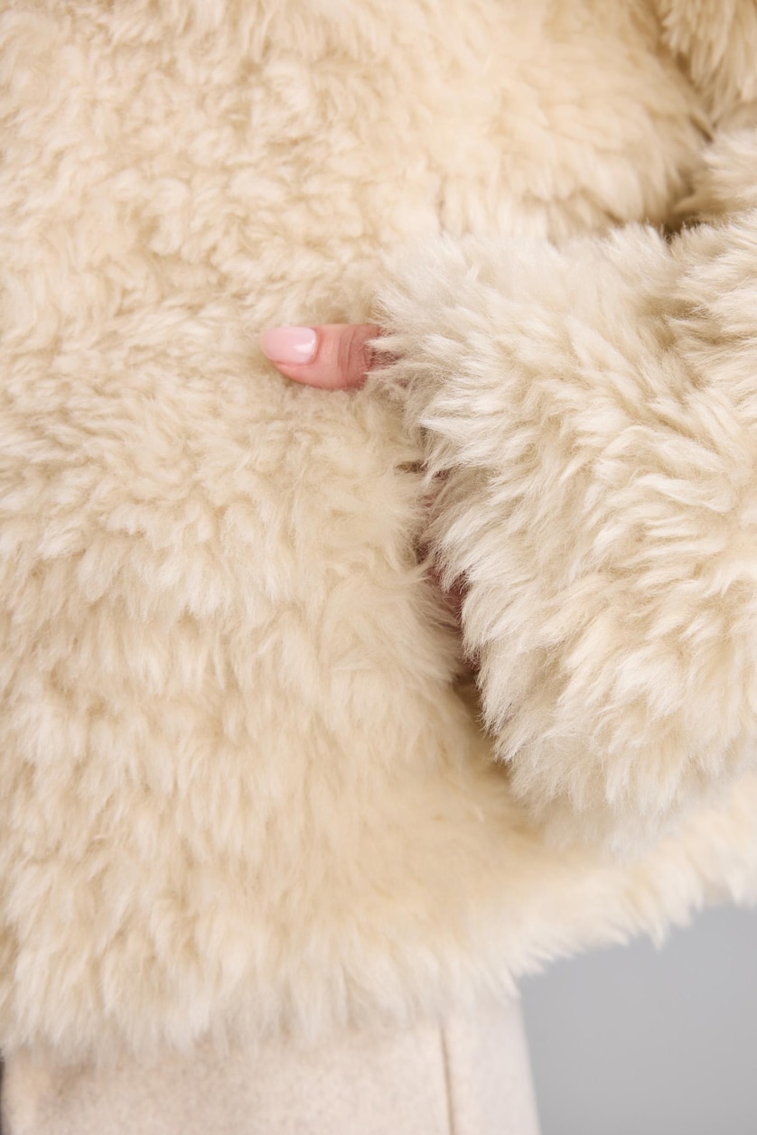 Women Ecru Regular Fit Fur Coat Faux Fur