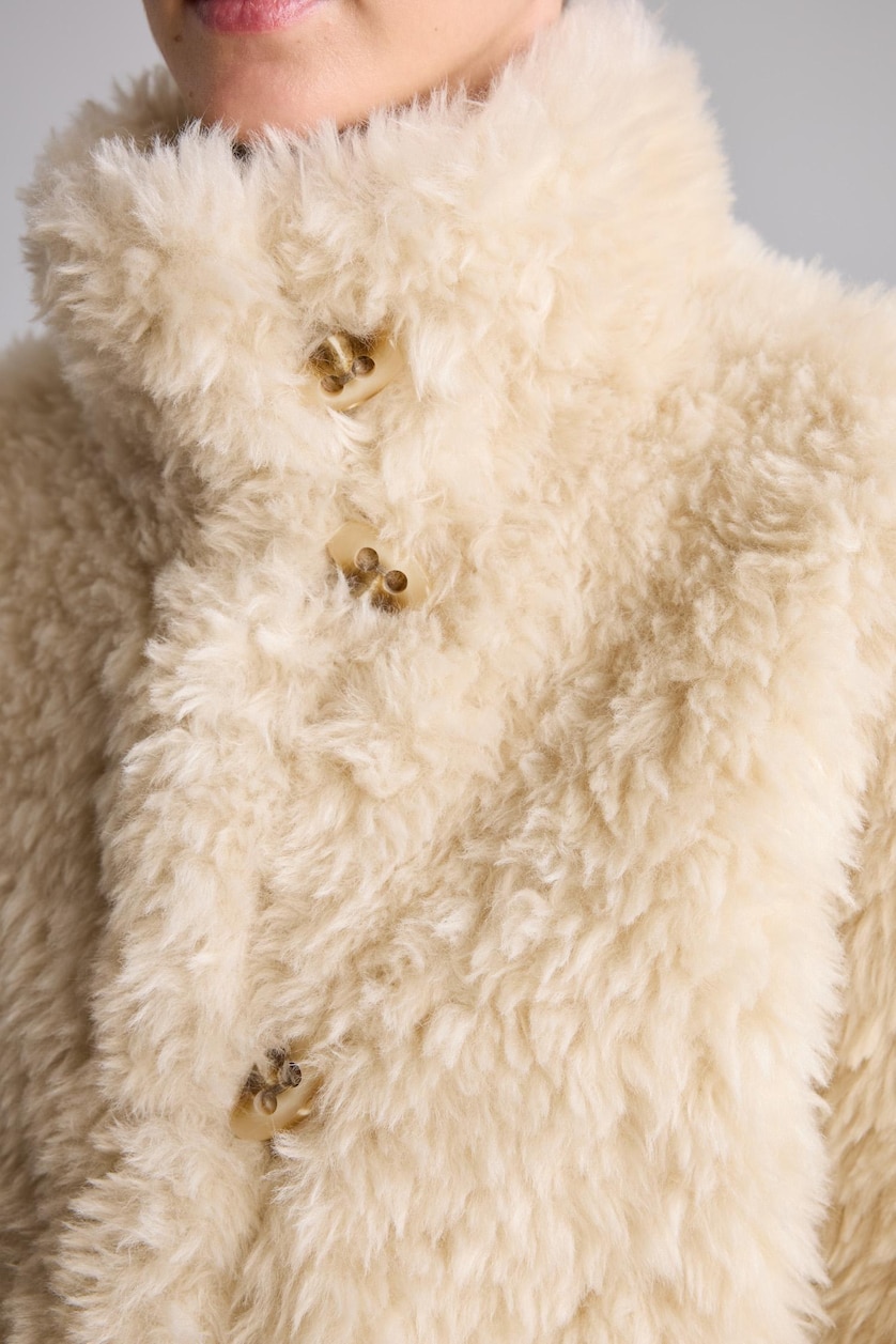 Women Ecru Regular Fit Fur Coat Faux Fur