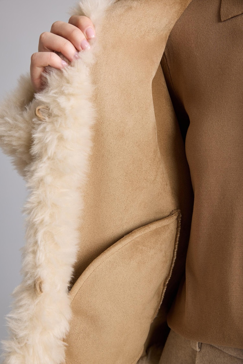 Women Ecru Regular Fit Fur Coat Faux Fur
